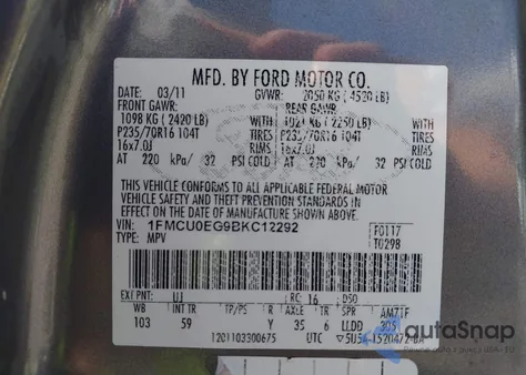 2011 Ford Escape Limited from USA, damaged, VIN 1FMCU0EG9BKC12292